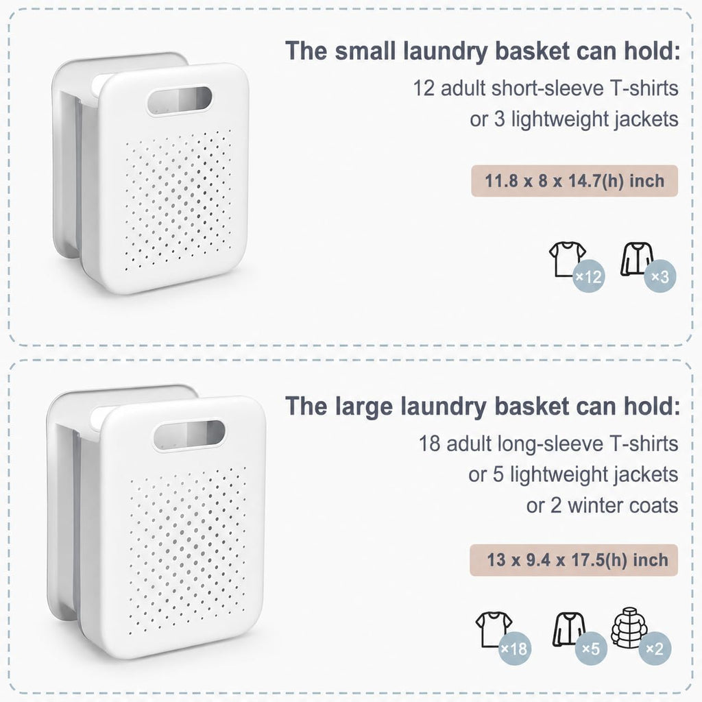 Goderewild Collapsible Laundry Basket, Space-Saving Wall-Mounted Hamper, Detachable Hanging Organizer for Home, Dorms, RVs, Measures 11.8" x 8" x 14.7" In (White)