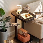 Narrow C-Shaped Side Table, Movable End Tables with Wheels, Wooden C Table with Storage for Living Room, Bedroom and Office(Brown,19.29in)