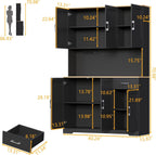 71" Tall Kitchen Pantry Storage Cabinet with Charging Station,Farmhouse Buffet Cabinet with Microwave Shelf,Large Kitchen Hutch Cabinet Doors & Drawer,Food Pantry for Dining Room,Living Room (Black)
