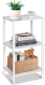 YGYQZ 3 Tier White Side Table ，Small End Table with Solid Wood Legs，28' Tall Bedside Table with Storage Shelf，Nightstand for Small Spaces，Living Room,Bedroom，Bathroom,No Tool Installation