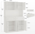 Garvee 47" Fluted Kitchen Pantry Cabinet with Countertop and Charging Station - Tall Pantry Storage Cabinet with 2 Drawers and Adjustable Shelves for Dining Room, Living Room