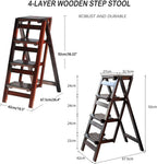 4-Step Folding Ladder Stool - 330 lb Capacity, Solid Pine Wood, Anti-Slip Steps, Space-Saving Foldable Design for Home Kitchen - Lightweight Step Stool for Adults (Walnut Finish)