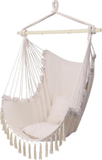 Hammock Chair Hanging Swing, Easy Install Indoor Outdoor Swing Chair with Cushions, Foldable for Bedroom Dorm Camping Patio
