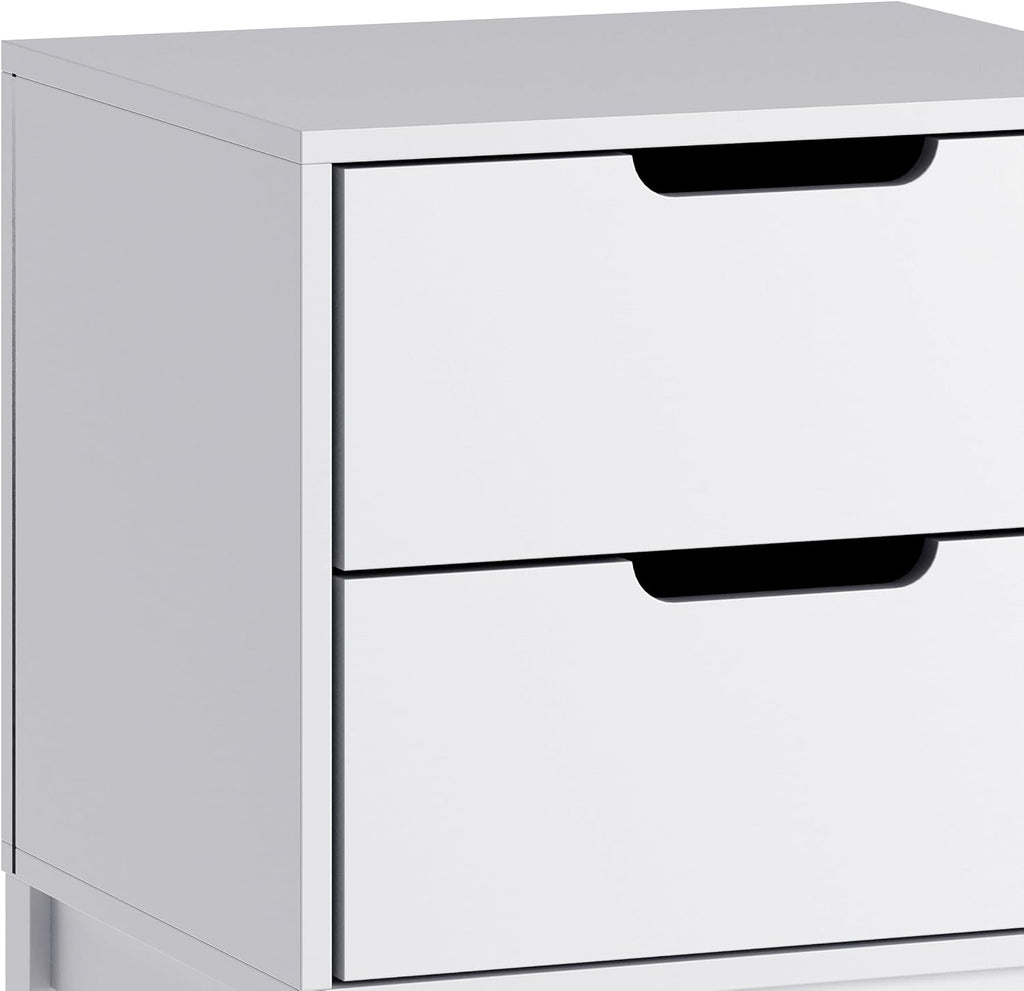 Flash Furniture Dallas Wood Nightstand Side Table, Kids Bedroom End Table with 2 Storage Drawers, Cutout Handles, Smooth Ball Bearing Slides, White