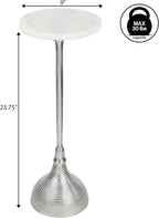 JONATHAN Y Ava Marble Top Drink Table with Hammered Nickel Pedestal, 23.75" Tall Round Martini Side Table for Small Spaces, Contemporary Metal Accent Cocktail Stand for Living Room END4001B
