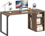 EXCEFUR Home Office Desk with Storage, Modern Computer Desk with Reversible Shelves, Gaming Study Writing Table Workstations for Living Room Bedroom, 53 Inch, Rustic Walnut