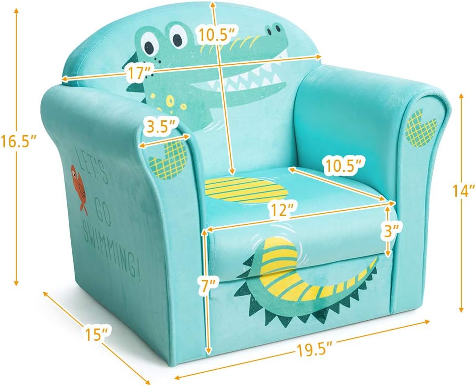 Costzon Kids Couch, Children's Sofa Armrest Chair with Pattern, Toddler Furniture w/Sturdy Wood Construction, Preschool, Lightweight Kids Couch Sofa Chair for Boys & Girls Gifts, Crocodile