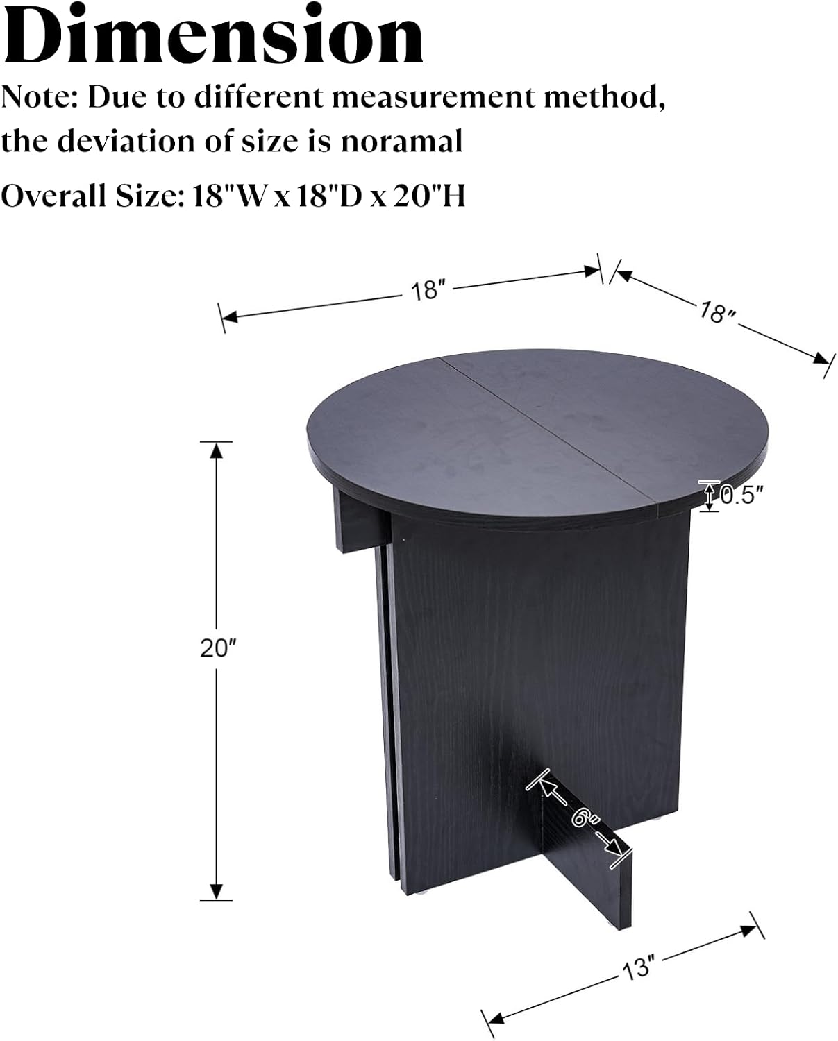 Ya-Home Black Round Side Table, Modern Accent Coffee Table End Table with Wooden Frame, Small Side Plant Stand Nightstand for Living Room/Corners, Small Space