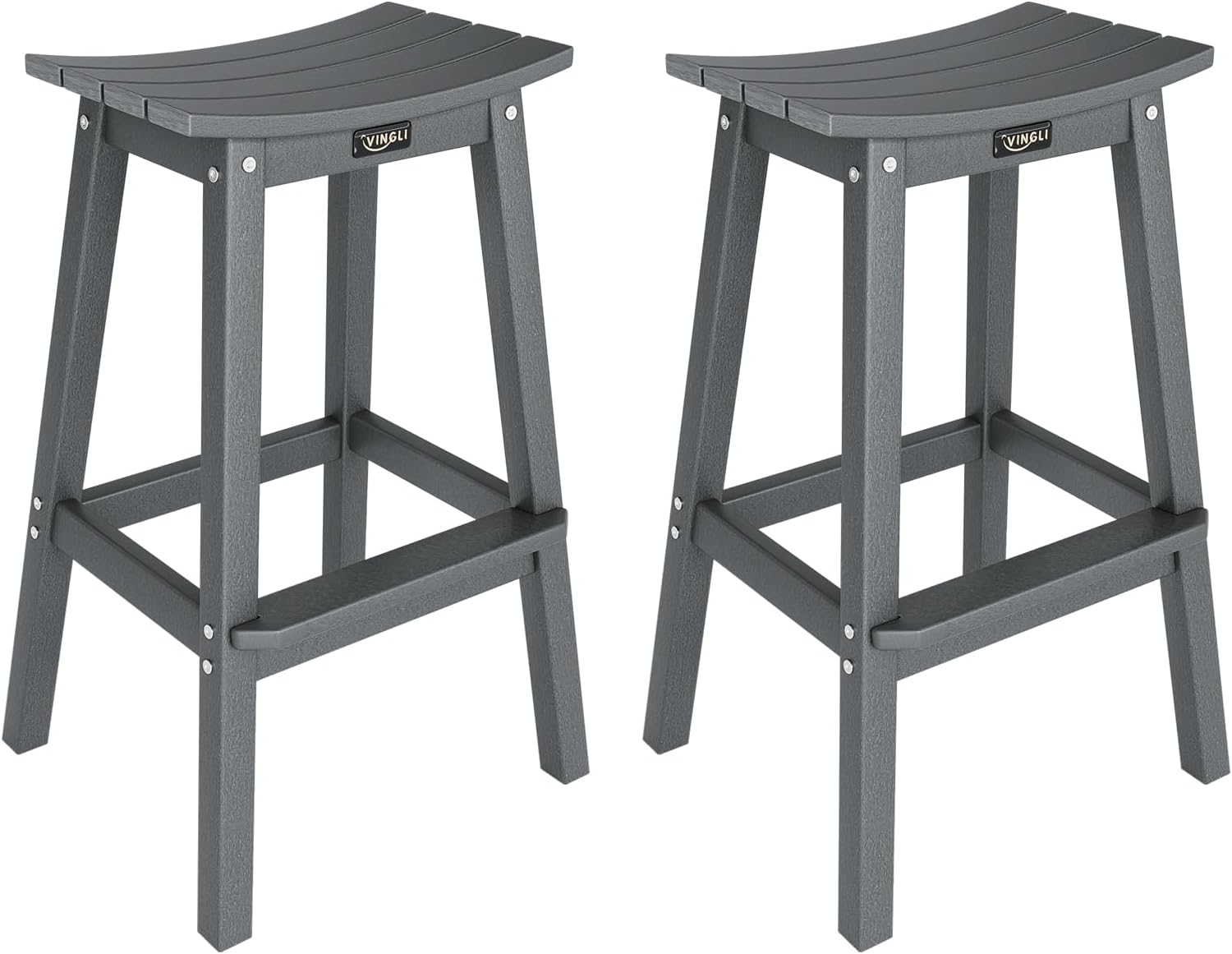 VINGLI 29" Outdoor Bar Stools Set of 2, HDPE Poly Lumber Bar Chairs with Footrest, Weather Resistant Patio Barstools for Bar, Kitchen Counter, Yard (Gray, 29 Inch 2 PC)