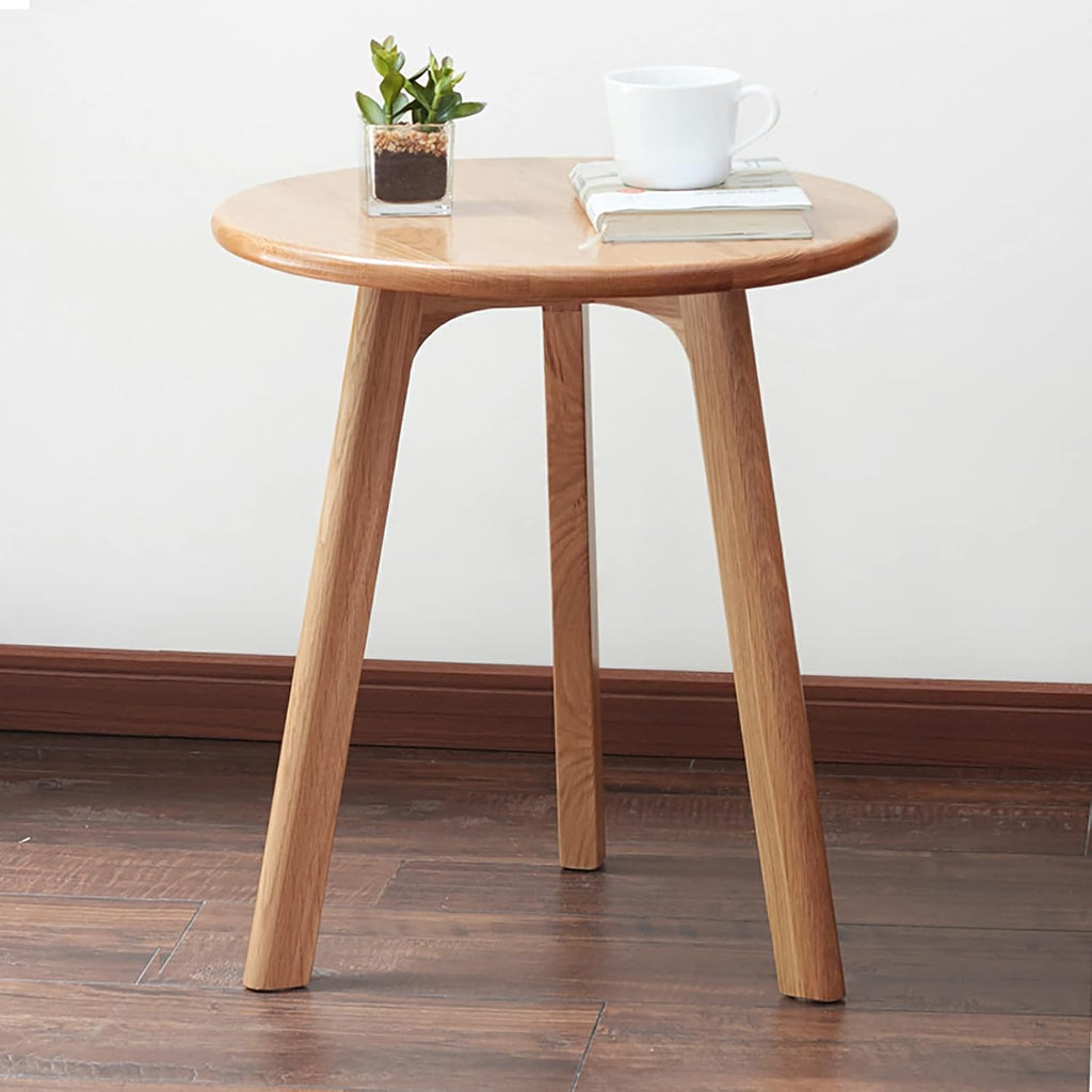 Rainbow Home Fana Round End Table, 100% Natural Solid Oak Wood with 3-Leg Design, Durable & Easy to Maintain Side Table for Living Room, Bedroom, Balcony, Easy Assembly (Natural+Brown)