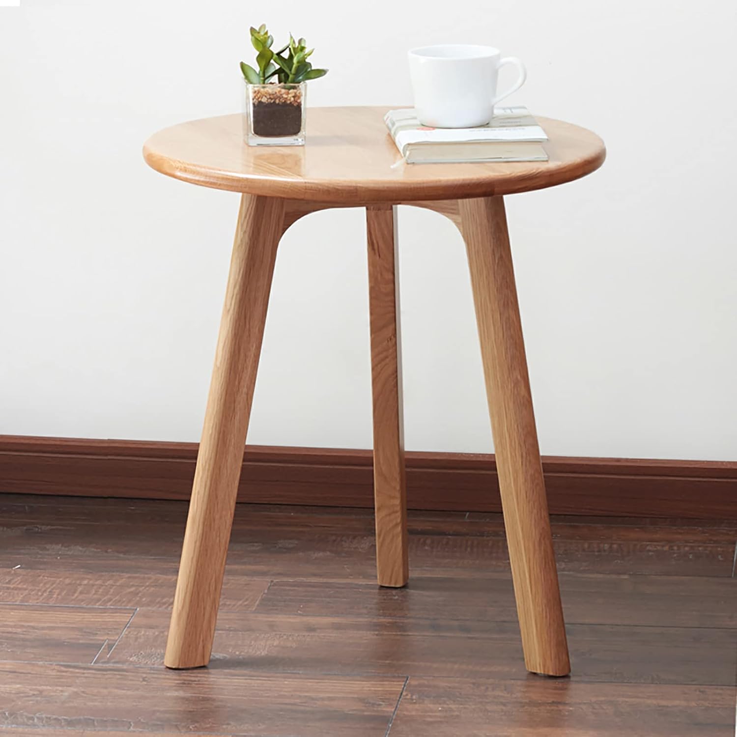 Knocbel Accent Solid Wood Small Round End Table Living Room Sofa Couch Side Snack Table with Legs, Easy Assembly (Natural)