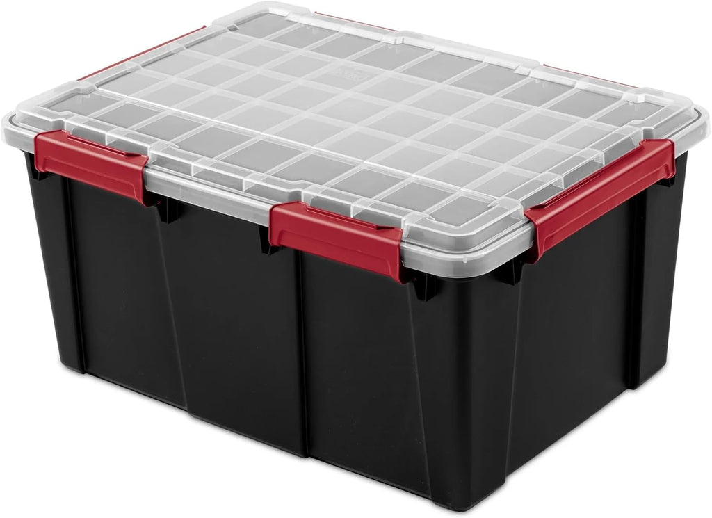 Large 20 Gallon Gasket Tote with Lid, Waterproof Plastic Storage Bin IP68 Dustproof & Submersible, Heavy Duty Latch & Seal Box for Basement Garage, Black (2 Pack)