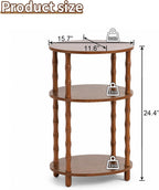 Side Table, 3-Tier Oval Accent Small End Table, Modern Oval Nightstand Accent Table for Small Space, Bedrooms, Living Room, Easy to Assemble, Rustic Brown