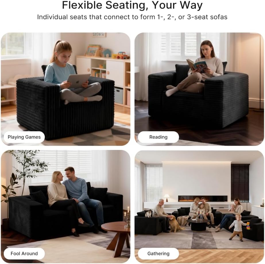 Small Boneless Sofa Chair No Assembly Couch in a Box Memory Foam Mini Cloud Reading Chair with Throw Pillow for Living Room Bedroom Playroom