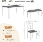Bellemave 6-Piece Dining Table Set for 6 Rectangular Kitchen Table Set with 4 Dining Chairs and Bench, 6 Person Dining Room Set for Kitchen, Dining Room (White+Gray)