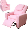 Kids Recliner with Cup Holder, PU Leather Toddler Recliner for Kids Age 1-4 w/Backrest & Footrest, Children’s Lounge Chair for Boys & Girls, Small Recliner for Bedroom Playroom Living Room (Pink)