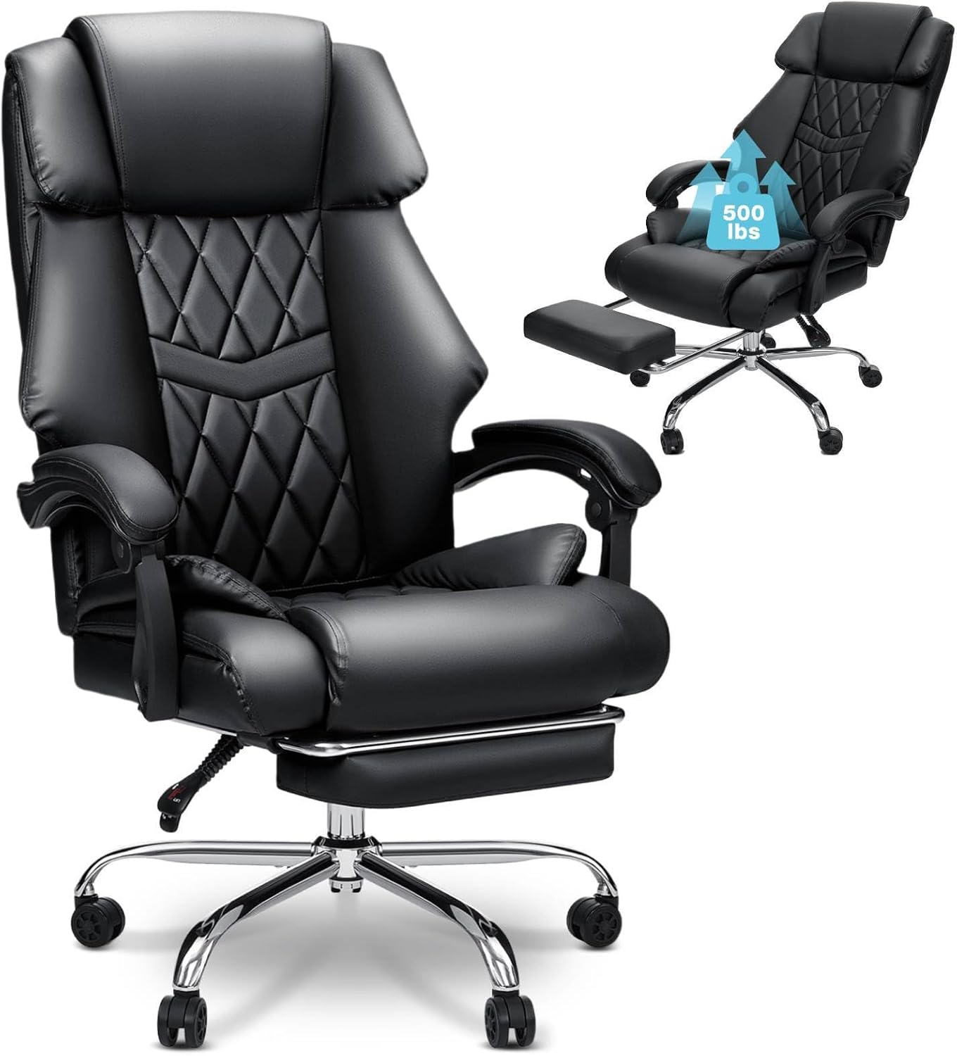 HOFFREE Office Chair Big and Tall 500lbs Ergonomic Chair for Heavy People Extra Wide Seat Computer Desk Chair with Footrest Black