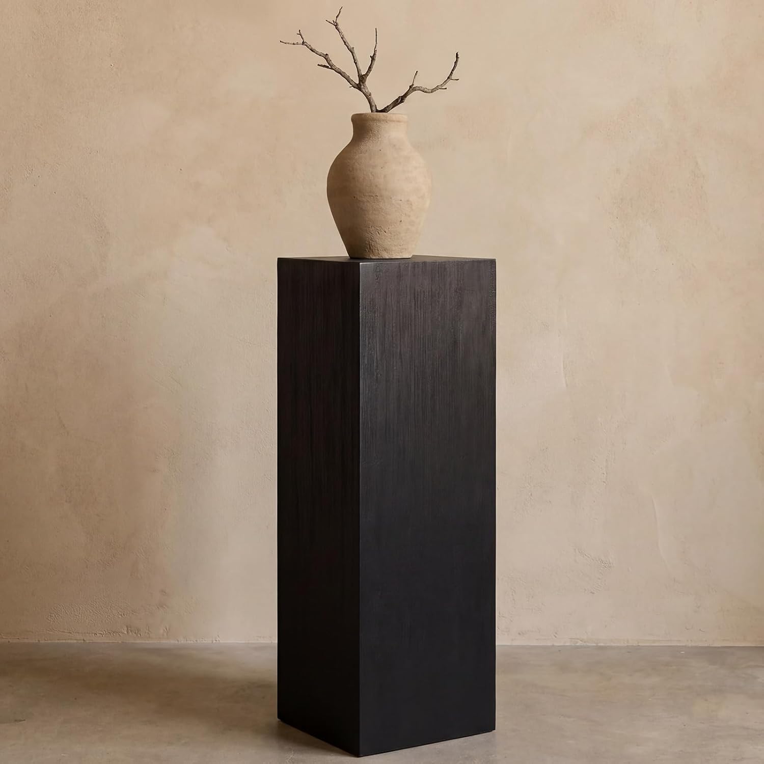 Cinnvoice Solid Wood Cube Display Pedestal Stand 12 x 12 x 40 Inch Black Rustic Sculpture Riser Portable Indoor Plant Stand Mini Table for Sculpture Plant Gallery Pedestal Store Home Party Event Decor