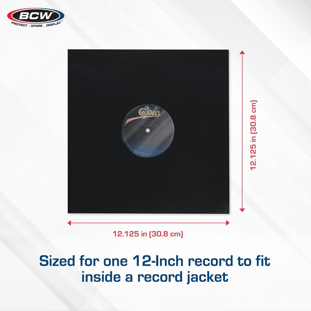 BCW 12-Inch Vinyl LP Record Sleeves - 50 Pack | Black Polylined Inner Protective Sleeves with Center Hole for Vinyl Records | Acid-Free, Scratch Resistant | Ideal for DJs and Collectors