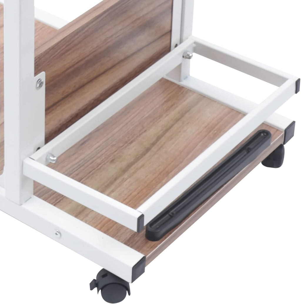 Shaped End Table Adjustable Height C Table with Wheels with Storage Wooden Snack Side Mobile Couch Table for Living Room Bedroom Study Rooms, Dormitories