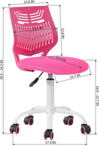 COZYCASA Task Chair for Teens Boys Girls 360 Slip Wheels Breathable Fabric Soft Pad Swivel Seat Ergonomics Backrest, Height Adjustable Liftup 29.5"-34.3" (Pink)