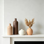 Neutral Boho Ceramic Decorative Vase Set, Modern Matte Minimalist Vases for Shelf, Coffee Table, Living Room & Fireplace Mantel Decor