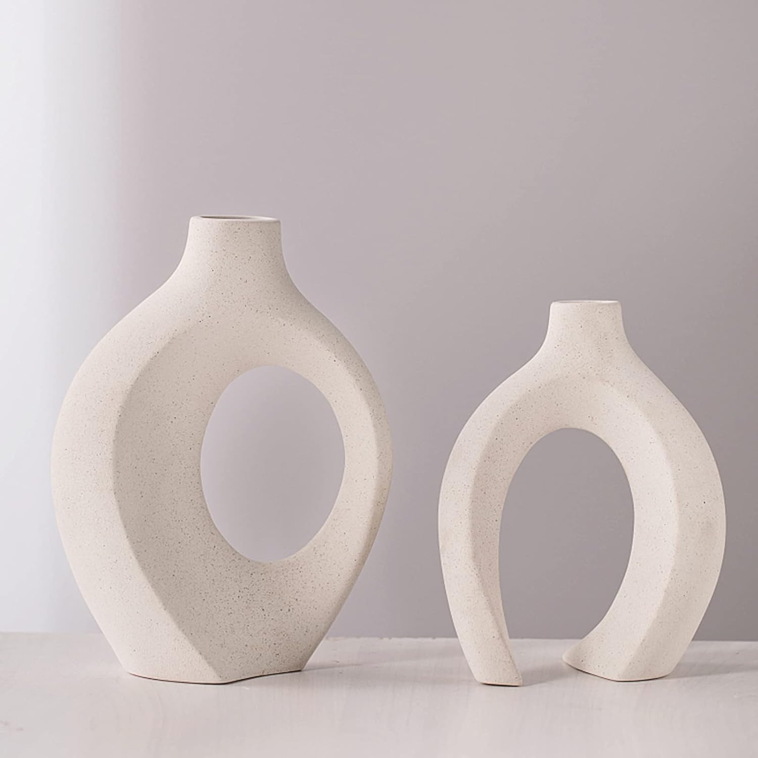Levvohd Hollow Ceramic Vase Set of 2, Modern Nordic Minimalist Book Style Boho Aesthetic Vases for Home Decor Living Room Shelf Entryway Coffee Centerpiece Table Decorative (Cream White)