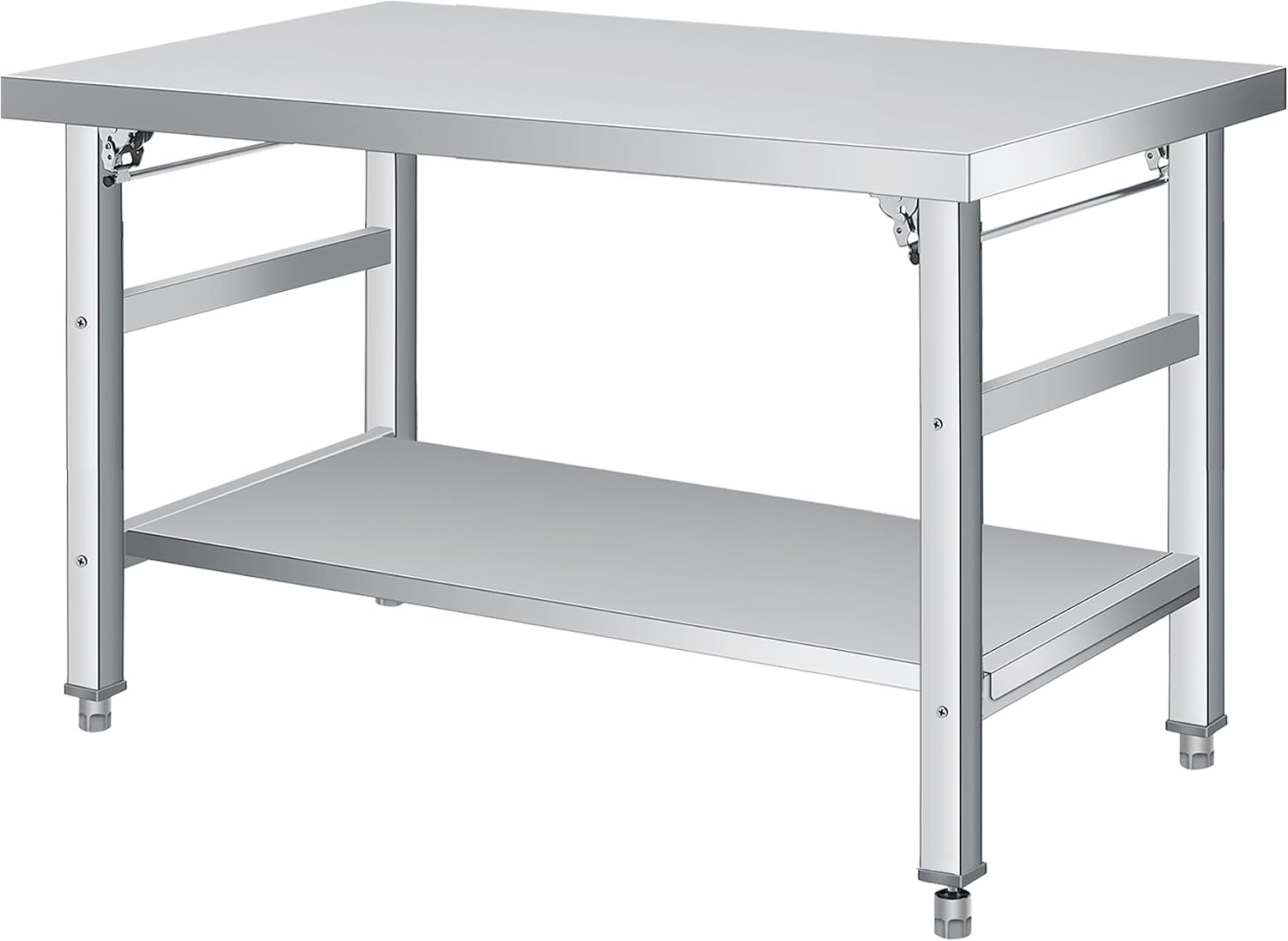48" x 24" Stainless Steel Folding Table - 920 LBS Commercial Foldable Prep Table, Metal Worktable with Adjustable Undershelf and Feet, for Home Kitchen Restaurant Garage Warehouse, Heavy Duty