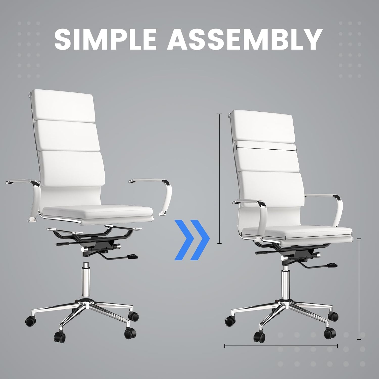 GTPOFFICE Modern White High Back Ergonomic Office Chair with Lumbar Support, Adjustable Height, Bonded Leather, Wheels