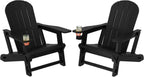 Shintenchi Adirondack Chairs Set of 2,HDPE Adirondack Chairs w/Removable Tablelop & Umbrella Hole,All-Weather Wooden Textured Plastic Outdoor Chairs w/Cup Holders for Garden Backyard Pool,Black