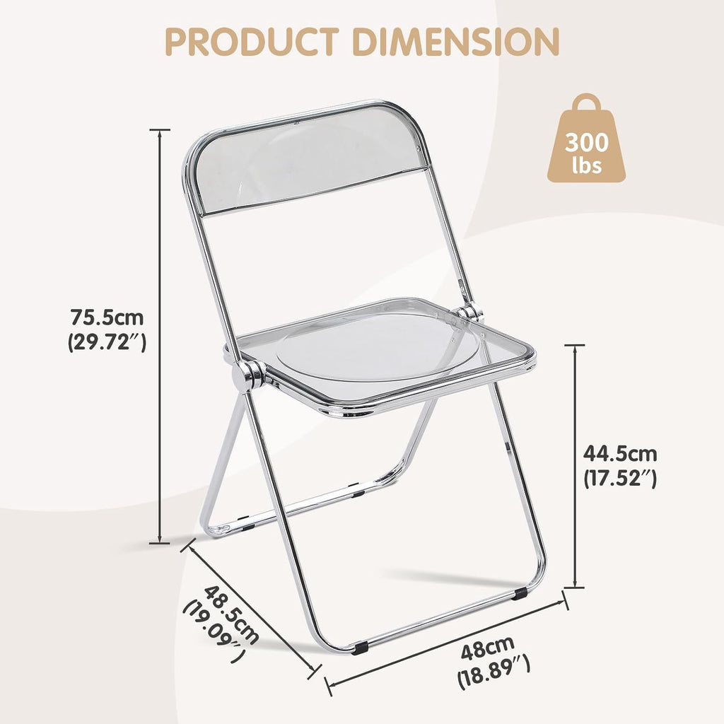 Acrylic Folding Chair, Transparent Folding Chair, Portable Metal Frame Foldable Chair for Home, Office, and Events-Gray