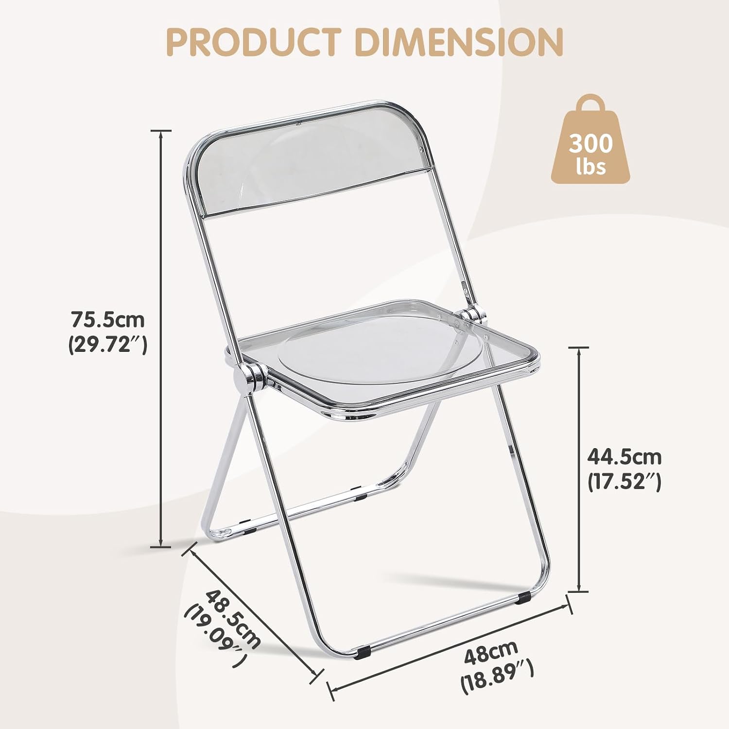 Acrylic Folding Chair, Transparent Folding Chair, Portable Metal Frame Foldable Chair for Home, Office, and Events-Gray