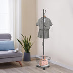 Coat Rack Freestanding with Storage Basket Black Hall Tree Entryway Organizer Coat Stand with Hooks for Hat Bag Scarf Shoe Bedroom Living Room Office