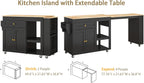 JassmiPkwy 78'' Rolling Kitchen Island with Extendable Dining Table for 4, Kitchen Islands on Wheels w/Pull Out Table, Drawer, 2-Tier Storage Shelf, Hooks, Black