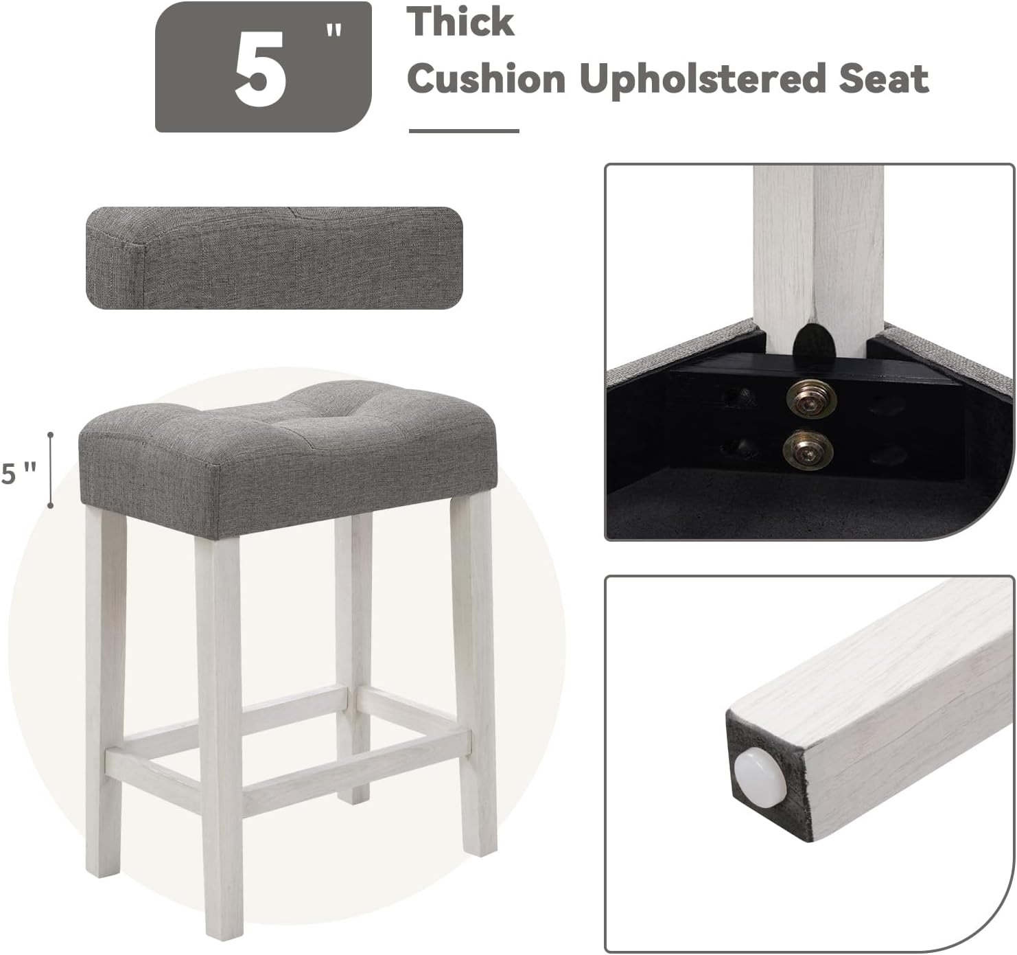 59" Dining Bar Table Set with Power Outlet, Behind Couch Sofa Table with 3 Padded Stools, 4 Piece Bar Table and Chairs Set for Living Room, Dining Room, Gray