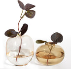 DN DECONATION Amber Bud Vases Set of 2, Small Round Brown Glass Flower Vases with Gold Non-Slip Base for Centerpieces Dining Table Decor Bookshelf Bedside Table Housewarming Gift Tulip Fall