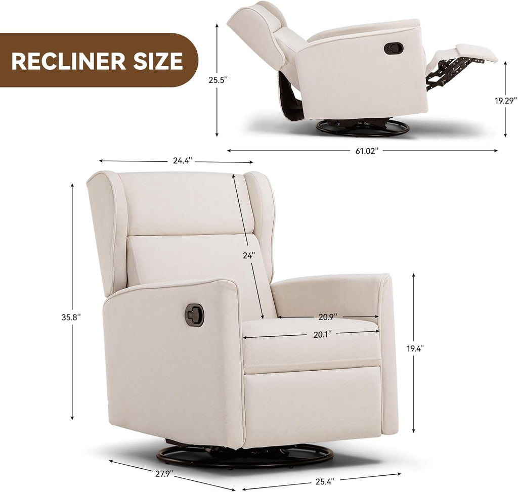 COMHOMA Rocking Recliner Chair Swivel Glider Beige | Manual Rocker, Upholstered Seating, For Living Room Office Nursery