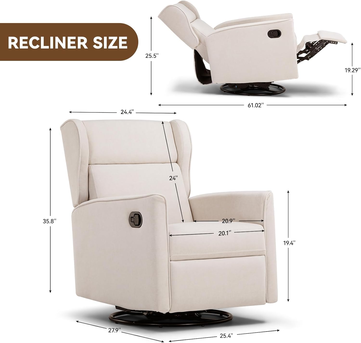 COMHOMA Rocking Recliner Chair Swivel Glider Beige | Manual Rocker, Upholstered Seating, For Living Room Office Nursery