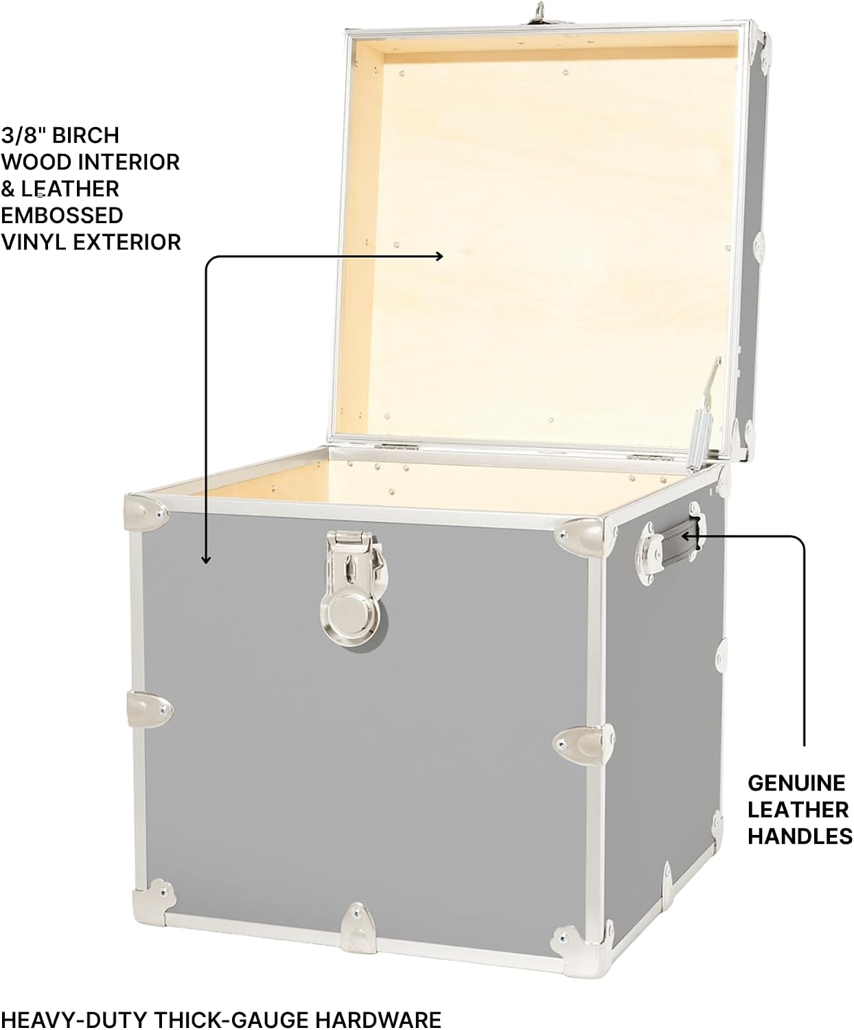 Rhino Trunk & Case Classic Cube Trunk - Home Storage Box, College Footlocker and Seating - 18"x18"x20", 1500+ lbs Capacity, Many Colors, Soft-Close Lid. USA Made Secure Dorm Furniture & Organization