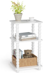 Tohiasen 3 Tier Side Table - Compact End Table with Solid Wood Legs, Small Nightstand with Open Shelves for Living Room Bedroom Office Nursery Small Spaces (White, Rectangular)