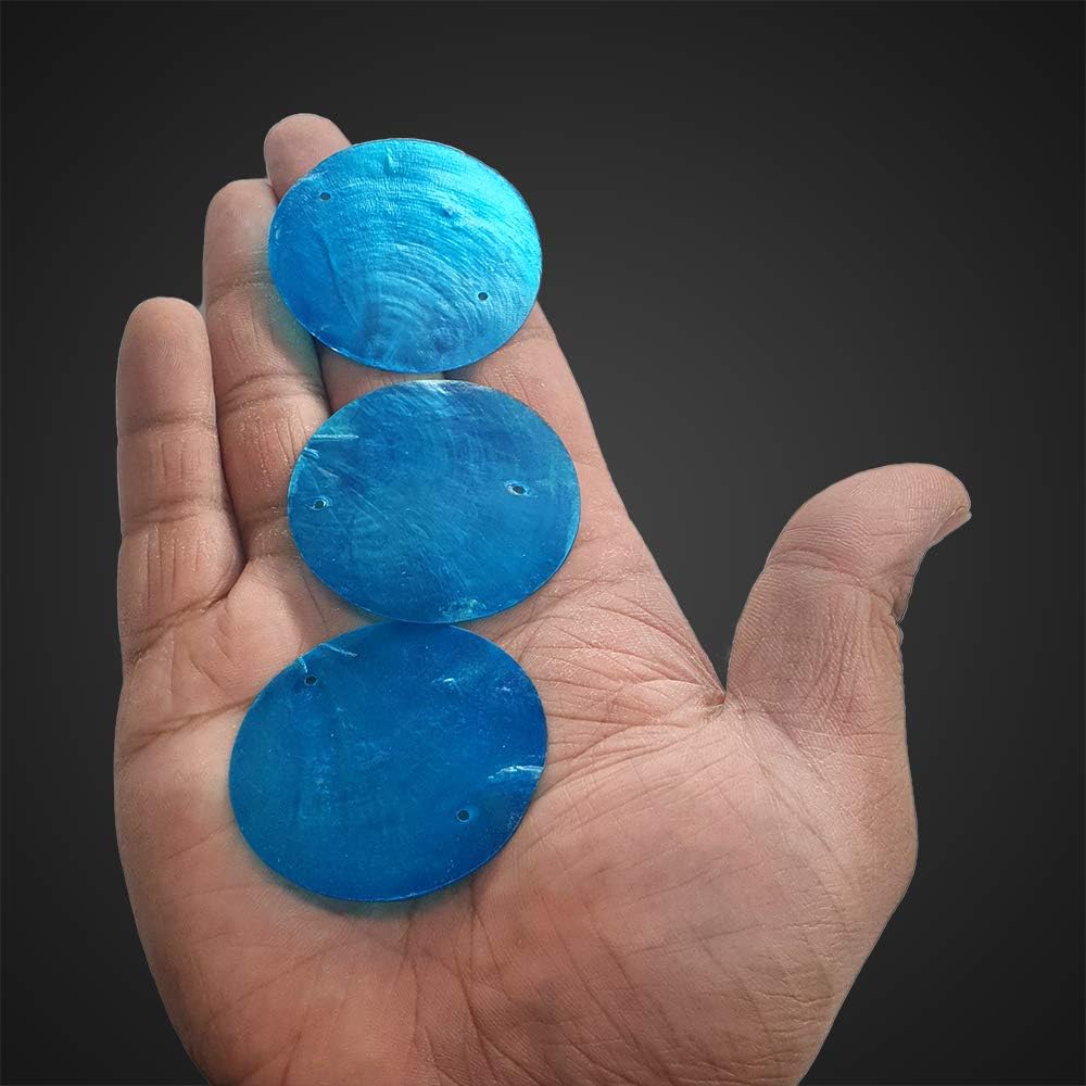 VIE Naturals Capiz Shell Discs 5cm Diameter with 2 Holes - 45 Pcs -Turquoise