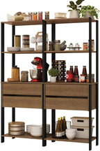 Madesa Kitchen Pantry Storage Rack with 4 Drawers and 6 Open Shelves 55" L Multiuse Modular Cabinet for Kitchen Organization - Black/Brown