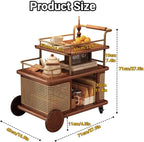 Solid Wood Mobile Side Table with Wheels, Rolling End Table with Storage Shelf, Vintage Couch Table for Living Room Bedroom Small Spaces