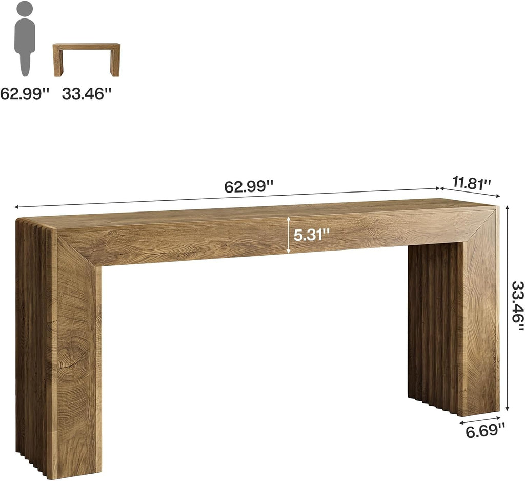 Tribesigns 63-Inch Fluted Entryway Table, Farmhouse Long Narrow Console Table, Sofa Table Behind Couch for Living Room, Hallway, Foyer