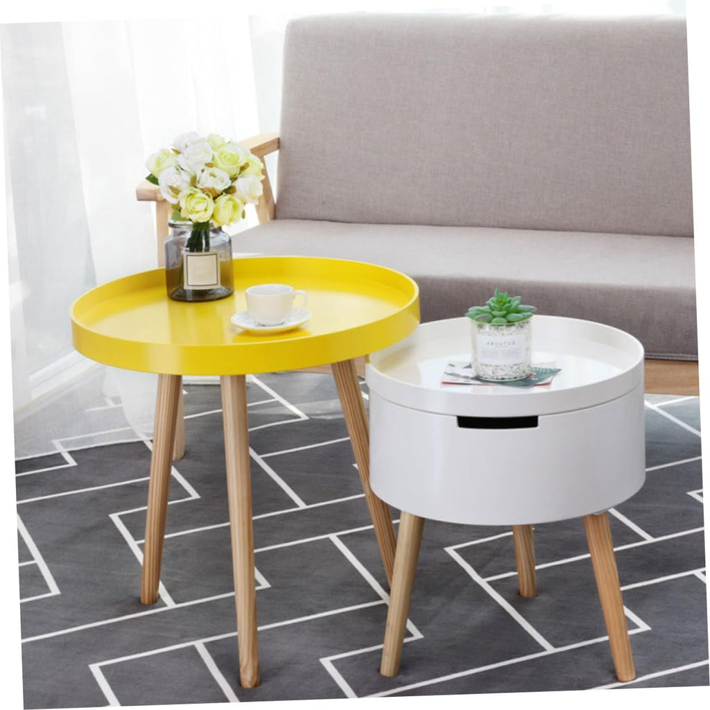 Nordic Style Small Round Coffee Table Creative Mini Sofa Side Table Yellow for Living Room Bedroom Use