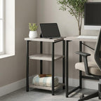 3 Tier End Table for Small Space, Modern Oak Grey Side Table with Metal Frame, Compact Nightstand for Living Room, Bedroom, and Office