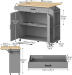 HOOBRO Kitchen Island with Drop Leaf Countertop & Power Outlet, Rolling Island Cart on Wheels, Kitchen Cart with Drawer & Spice Rack, Mobile Island Table for Kitchen, Natural and Grey GN86UZD01