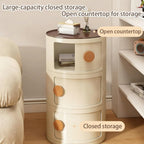 Minimal Style Bedside Table, Stylish Round Storage Cabinet, Creative Plastic Side Table with Doors, Atmospheric Multi-Layer Bathroom Storage Cabinet(White,58cm/22.8in)