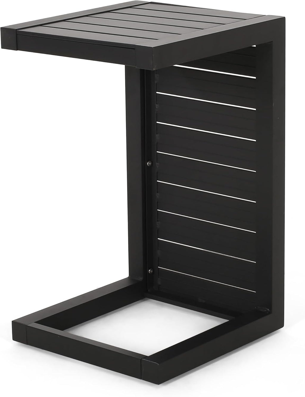 C-Shaped End Table for Patio Lounge Chair: Slide Under Armrest, Keep Drinks & Phone Within 10-inch Reach - 0° Effort While Relaxing on Your Chaise - Rust-Resistant Aluminum Frame, Matte Black