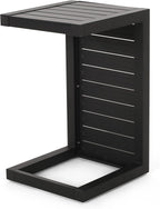 C-Shaped End Table for Patio Lounge Chair: Slide Under Armrest, Keep Drinks & Phone Within 10-inch Reach - 0° Effort While Relaxing on Your Chaise - Rust-Resistant Aluminum Frame, Matte Black